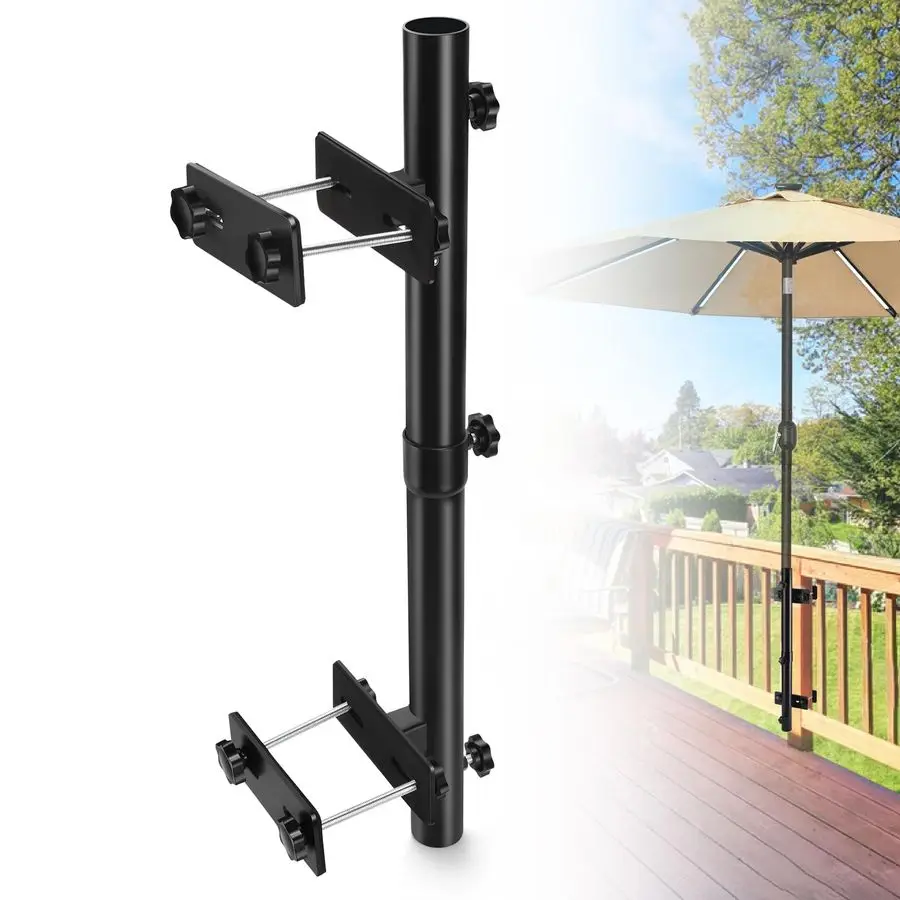 

Patio Umbrella Holder for Deck Railing, Adjustable Deck Umbrella Mount Outdoor, Attachable to Railing Mounting Brackets Upgraded