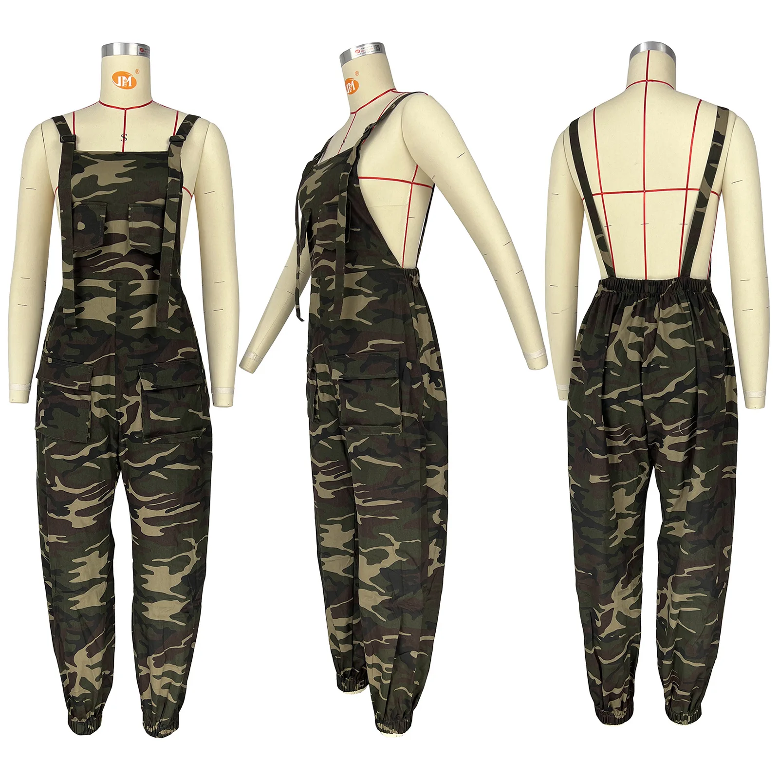 Macacão camuflado com alças para mulher, streetwear solto, macacão de perna larga, moda verão, macacão