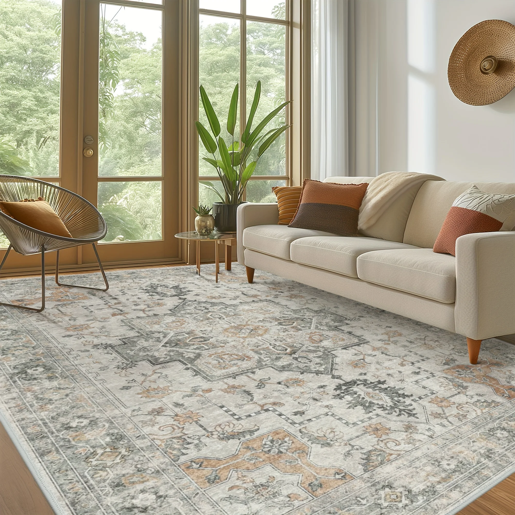 Modern Geometric Mandala Design Outdoor Carpet Washable Stain Resistant Rug For High Traffic Home Exterior