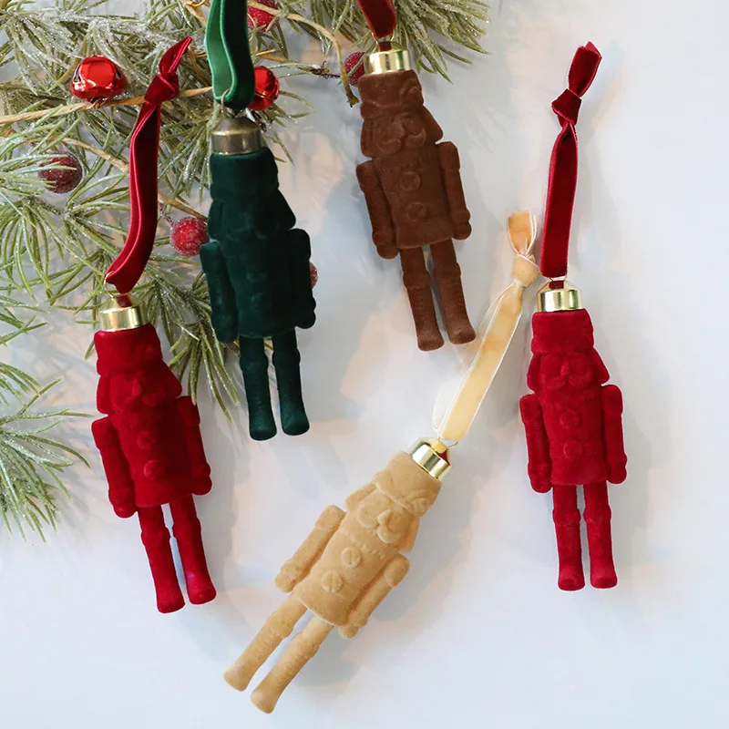 

Flocking Pecan Soldier Decoration Hanging diy Christmas Indoor Window Christmas Tree Decor Fabric Pecan Soldier Hanging Decor