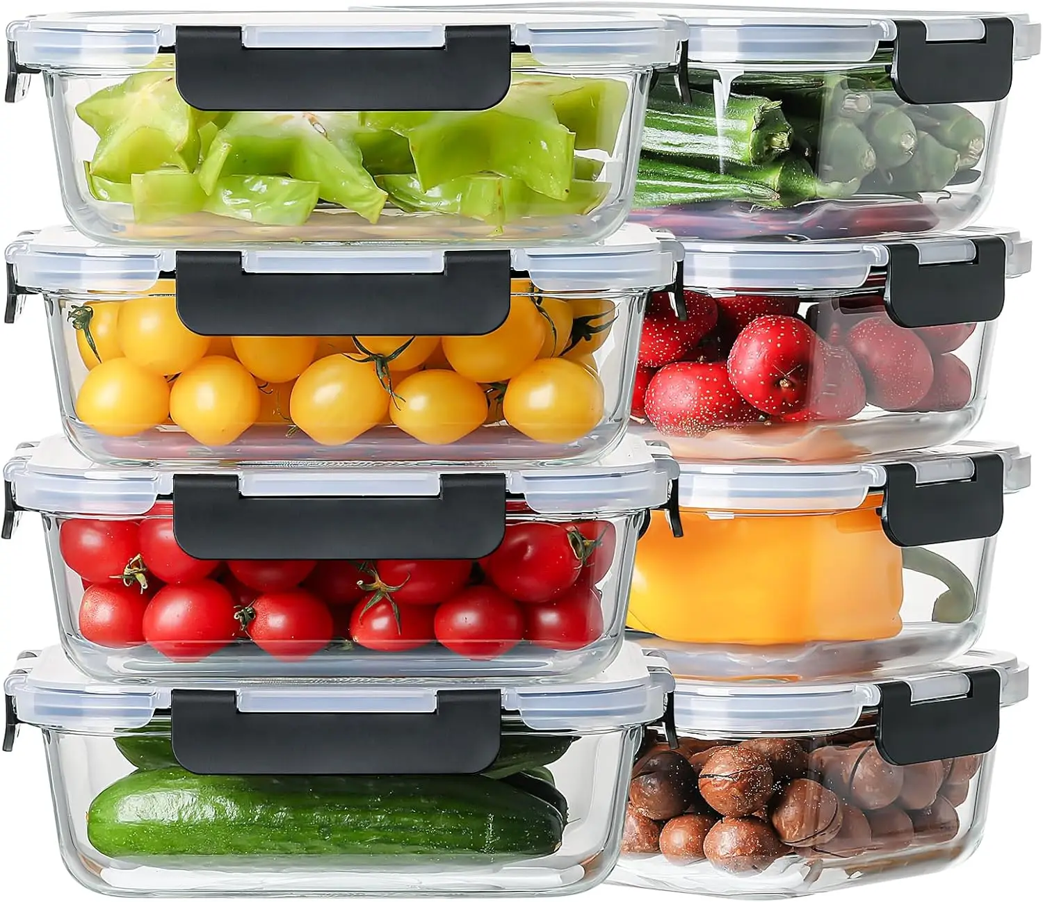 

8-Pack 36oz Glass Meal Prep Containers with Leak-Proof Lids, Oven & Dishwasher Safe