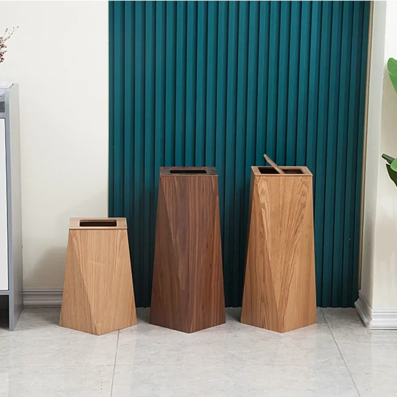 Wooden Creative Garbage Bin with Cover Nordic Ins Light Luxury Bathroom Trash Can Hotel Office Home Stay Waste Disposer