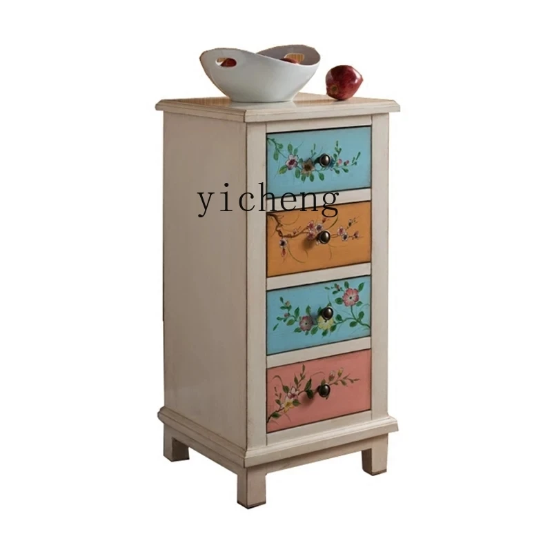 

ZC Solid Wood Small Chest of Drawers Corner Cabinet Bedroom Retro Storage Cabinet Small Apartment Chest of Drawer