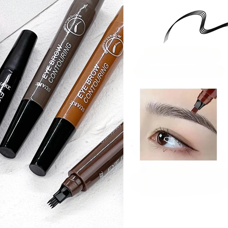 4D Microblading Eyebrow Pen 4 Forks Tip Eyebrow Tattoo Pencil Long Lasting Fine Sketch Liquid Eye Brow Make Up