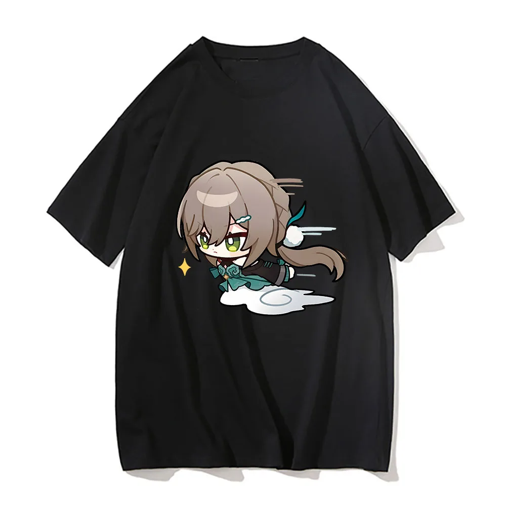 Honkai Star Rail Qingque T-shirts Men Run Fast Kawaii/Cute Cartoon Tshirts Cosplay Game Casual T Shirts 100% Cotton Short Sleeve