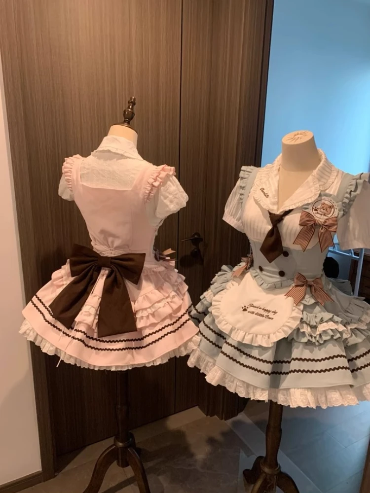 

Japanese Kawaii Women 3 Piece Sets Lolita Y2k Short Sleeve Shirt + Rerto Vest +Pleat Skirt Harajuku Female Sweet Korean Outfits