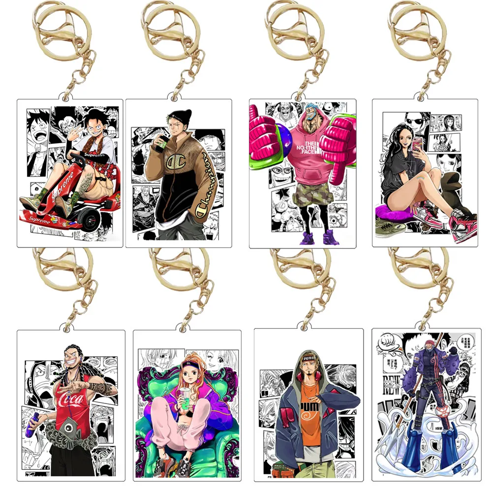 Anime ONE PIECE DIY Cards Nami Monkey D. Luffy Roronoa Zoro Usopp SANJI Nico Robin Chopper FRANKY Acrylic Keychain Bag Pendant