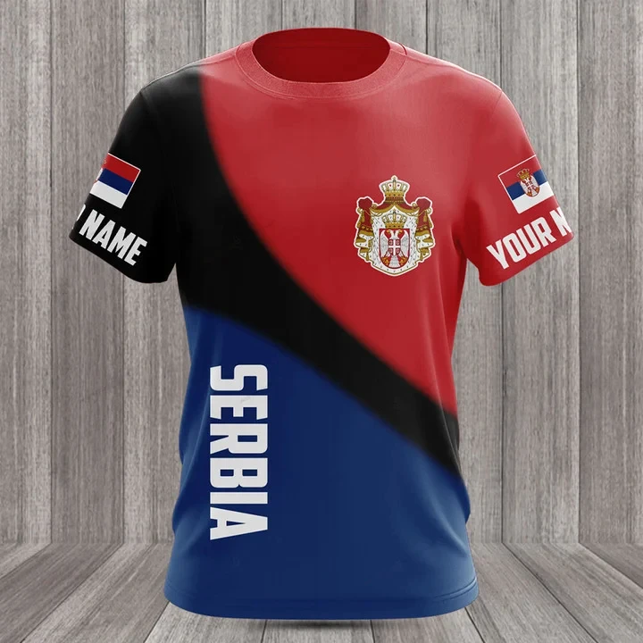 Custom Name Summer Casual Serbia Flag Graphic T-shirts Cool Men's Fashion Jersey Soft Short Sleeve Tops Fast Dry Sportswear