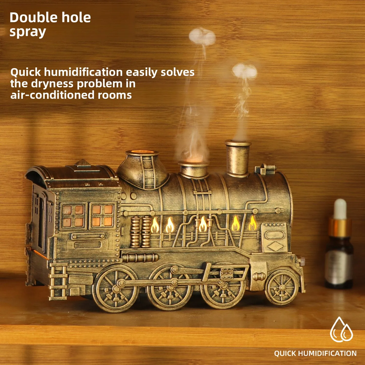 Train Ultrasonic Humidifier Aroma Diffuser LED Light Smoke Ring Desktop