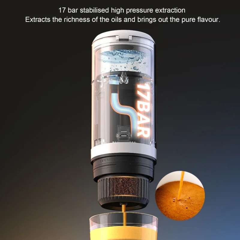Automatic Cordless Coffee Maker 17 Bar Portable Capsule Machine For Car Travel Outdoor