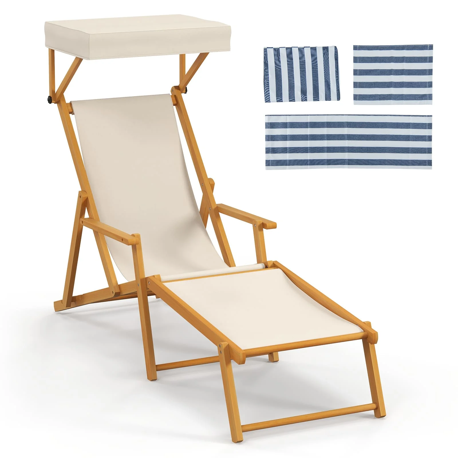 GOFLAME Birch Wood Chaise Lounge Chair Foldable Beach Lounge Chair