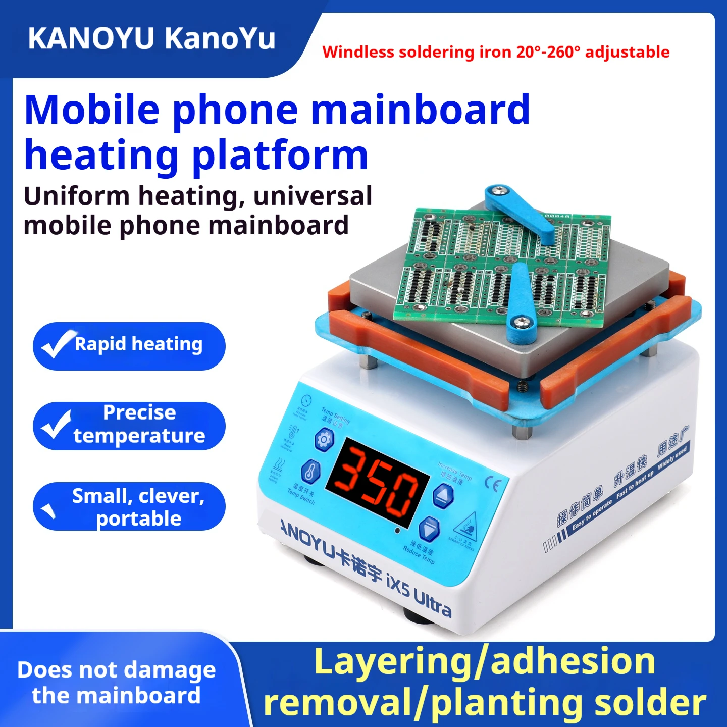 Heating table, intelligent constant-temperature mobile phone mainboard, layered LED de-lamp beads, cpu heating table