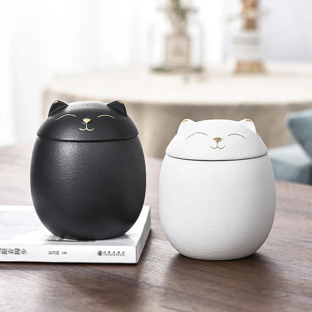 Cat Shape Pet Ceramic Canister Memorial Urn Seal Pot Keepsake Casket Porcelain Jar Pet Ashes Storage Memento Burial Holder