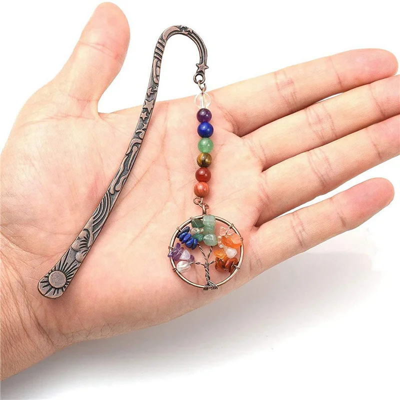 10X Chakra Crystal Bookmark Vintage Metal Tree Bookmarks For Women Student Teacher Graduation Christmas Gift