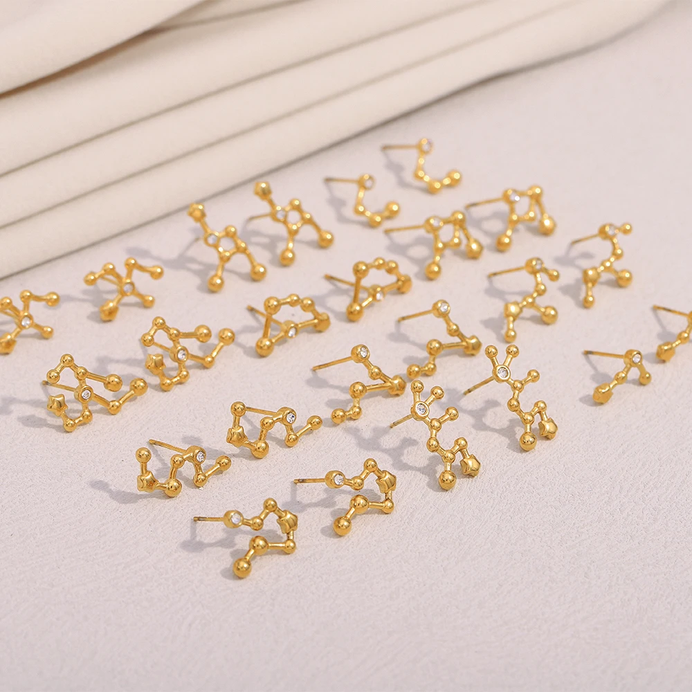 E.B.belle New Mini Twelve Constellation Series Stud Earrings 18K Gold Plated Stainless Steel Women Girls Fashion Jewelry