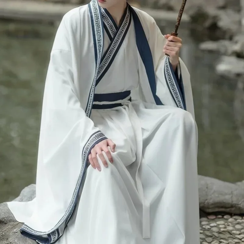 Robe de la dynastie WeiJin pour hommes, 3 couleurs, noir, blanc, Kokor Cospaly Hanfu, haut imbibé, jupe, olympiques traditionnels chinois des Prairies Kimono