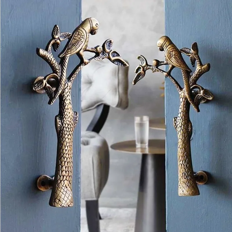 Pure Copper Handmade Branches Door Handles Parrot Bright Pack Personality Handle Retro Furniture Accessories Unique Design