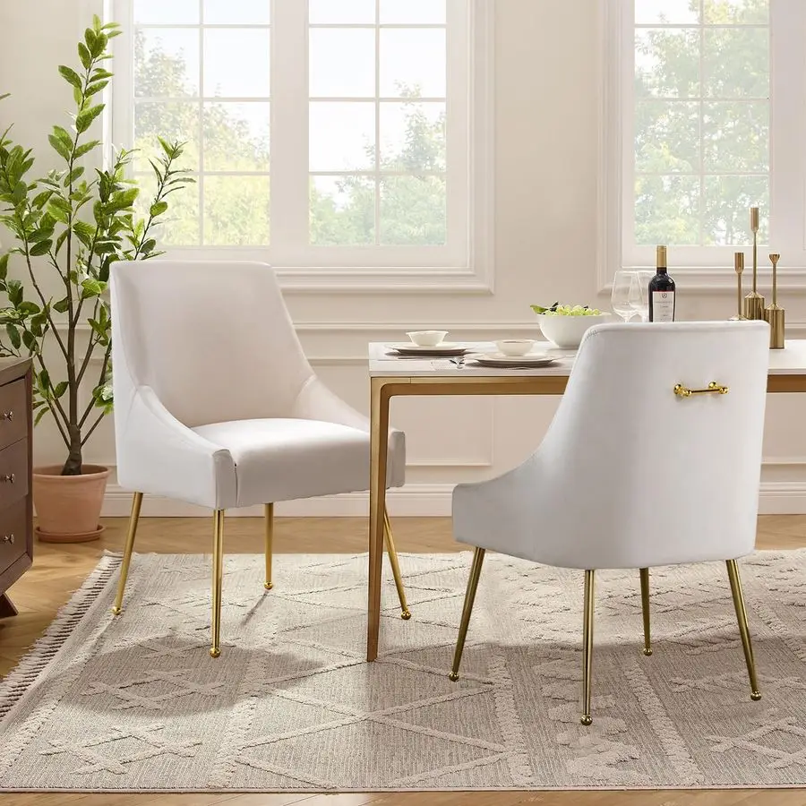 

Dining Chairs Set of 2, Upholstered Dining Chairs with Polished Gold Metal Legs,Farmhouse Kitchen Side Chairs, Vanity Chairs, A
