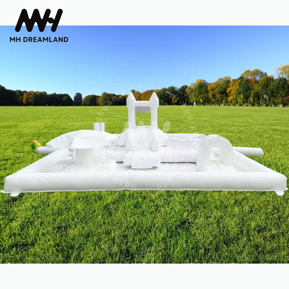 Inflatable White Splash Pad Water Obstacle Course Outdoor Splash Pool Soft Play Equipment Inflatable Pool for Kids