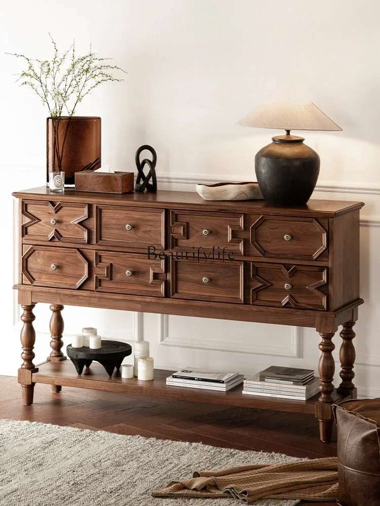 

13American all-solid wood porch cabinet North American black walnut partition locker