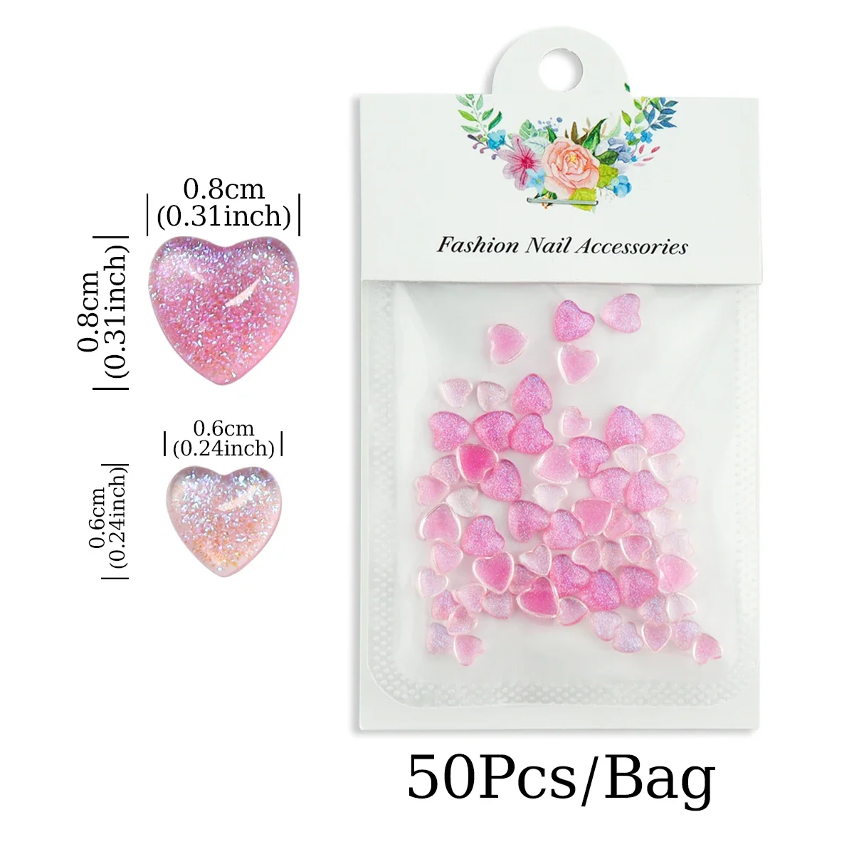 50 pz rosa lucido amore cuore Nail Art Charms effetto Starlight parti 3D resina strass per unghie decorazioni accessori Kawaii fai da te