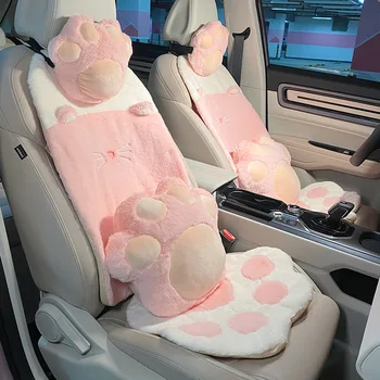 2023 new car cushion plush warm cute cat claw car seat cushion head pillow car accessories seat covers for cars full set