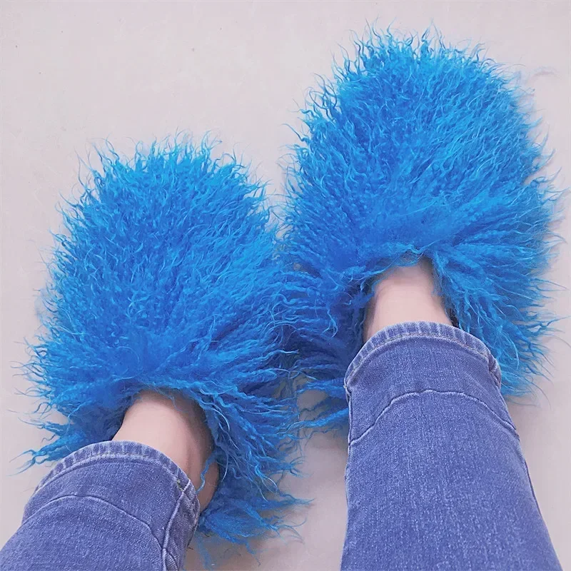 New Imitation Beach Wool Warm Comfortable Women's Cotton Slippers Snow Boots Mongolian Fur Slid  Slippers Large Size