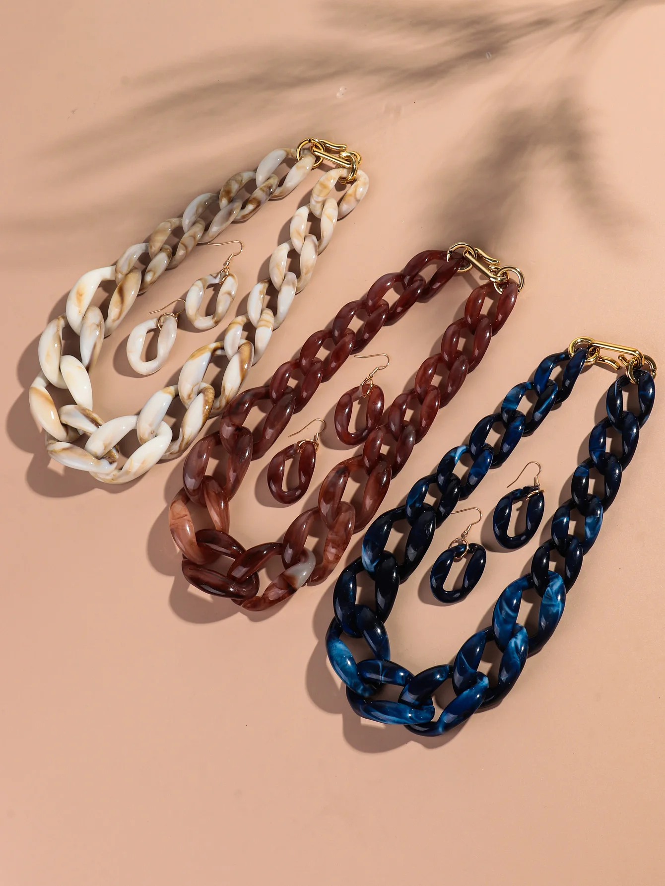 Statement Big Acryl Lange Kette Ohrring Halskette Set für Frauen Männer Boho Dicke Gliederkette Halsketten Anhänger Rock Schmuck Geschenke – Detail 8