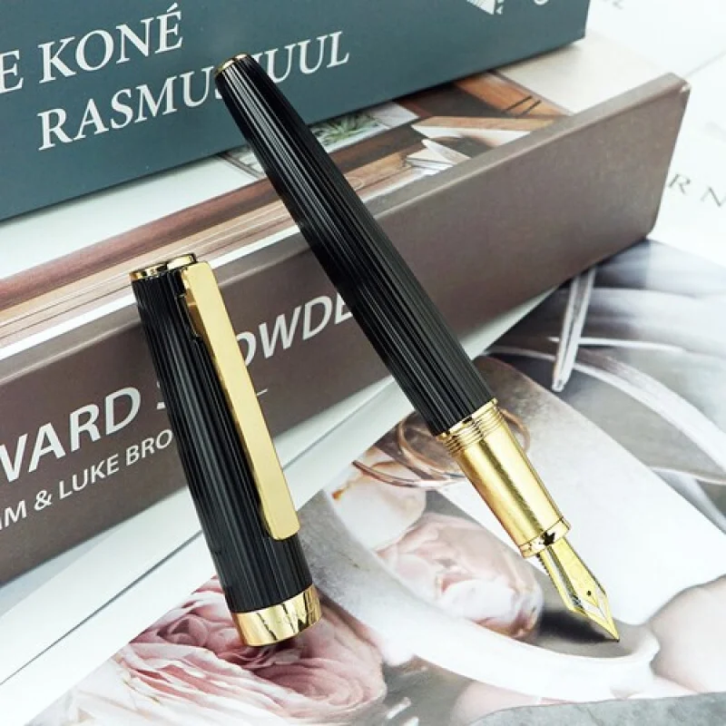 

A+ Hongdian 1845, металлическая черная авторучка, стальная полоска, иридиевые чернила EF/F, офисная ручка