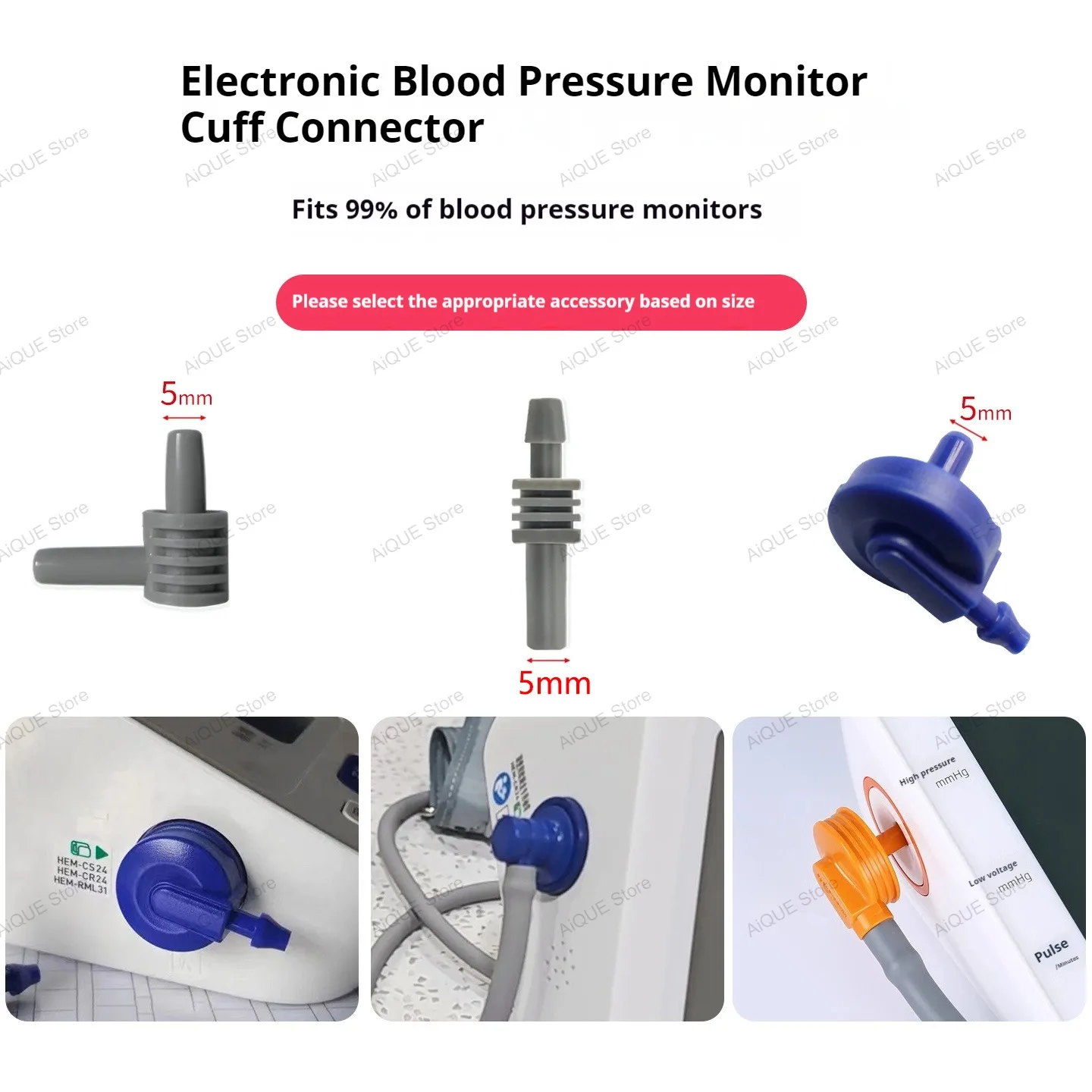 AiQUE Air Tube Adapter Connector Replacement for Blood Pressure Monitor Arm Cuff   BP NIBP Sphygmomanometer Patient Monitor