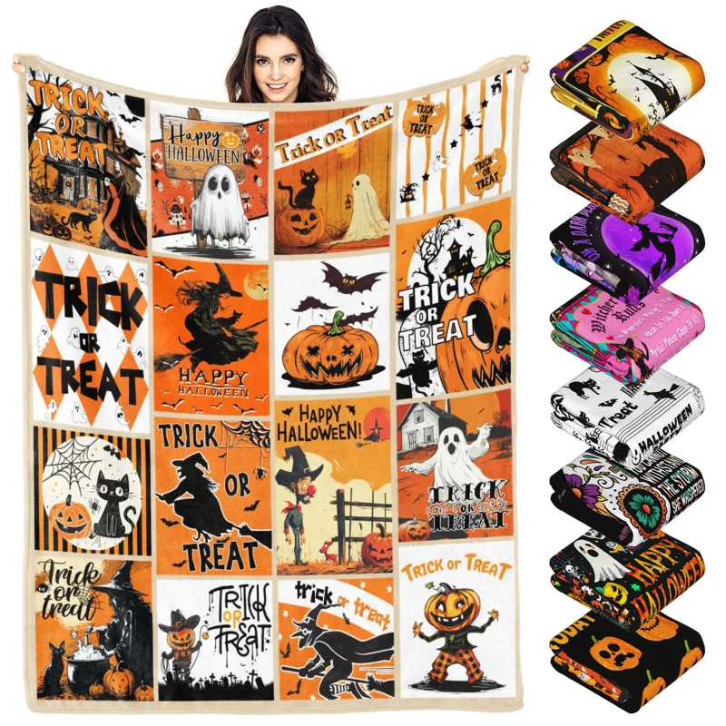 

Halloween Throw Blanket Gifts for Adults Kids Ghost Pumpkin Witch Soft Flannel Blankets for Bed Couch Decorative