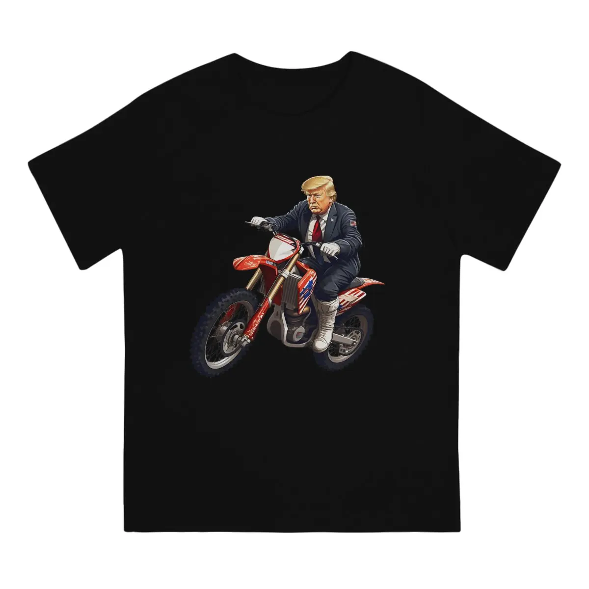 Donald Trump On A Dirt Bike T Shirt for Men 100% Cotton Casual T-Shirt Crewneck 2024 Trump Shooting Tees Short Sleeve Clothing