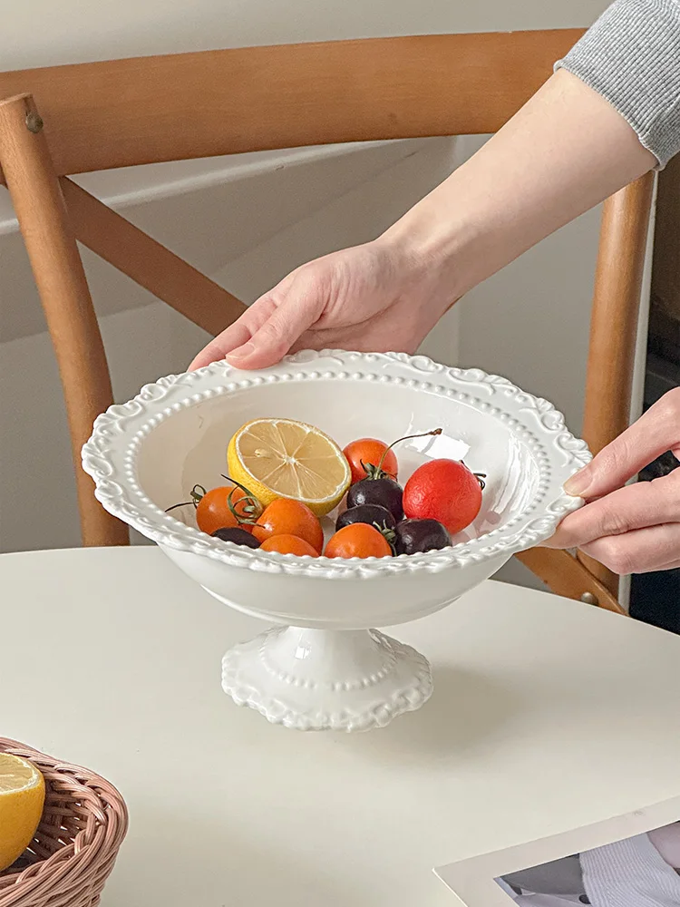 

Muni винтажная остроконечная ваза для фруктов с высоким рельефным рельефным шариком для гостиной, чайный столик, тарелка для домашнего использования, чаша Cerc