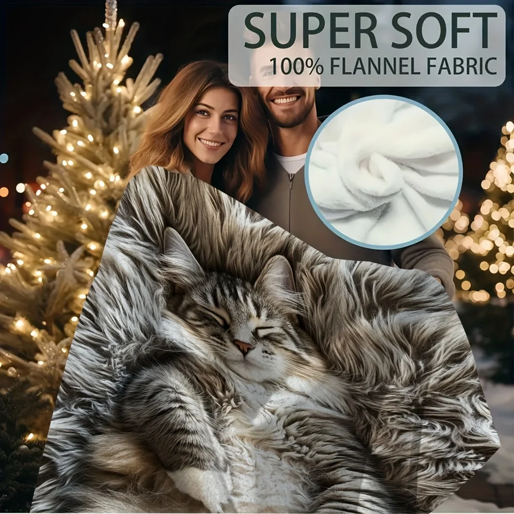 Extra Large Blanket 60X80 Inch - a Fluffy Norwegian Forest Cat Napping on Its Back, Ultra Soft Comfortable Blanket for Couch, Ou