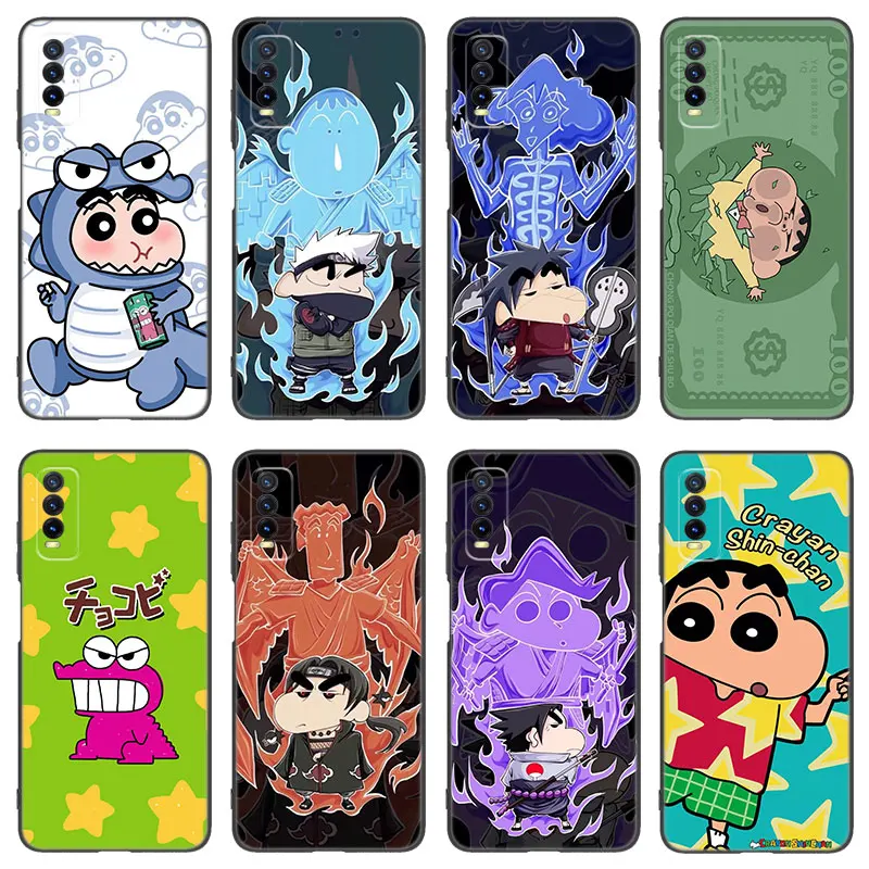 Cute Crayon Shin-chan Black Phone Case For V27 V30 Pro V29e Y27 Y55 Y78 5G Y02S Y15S Y17S Y21S Y22S Y33S Y76S Y16 Y35 Y36