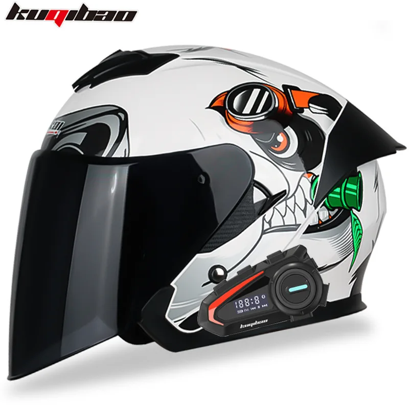 KUQIBAO Motorcycle Double Mirror Smart Bluetooth Helmet Four Seasons Unisex Sun Protection Three Quarters Rider Helmet