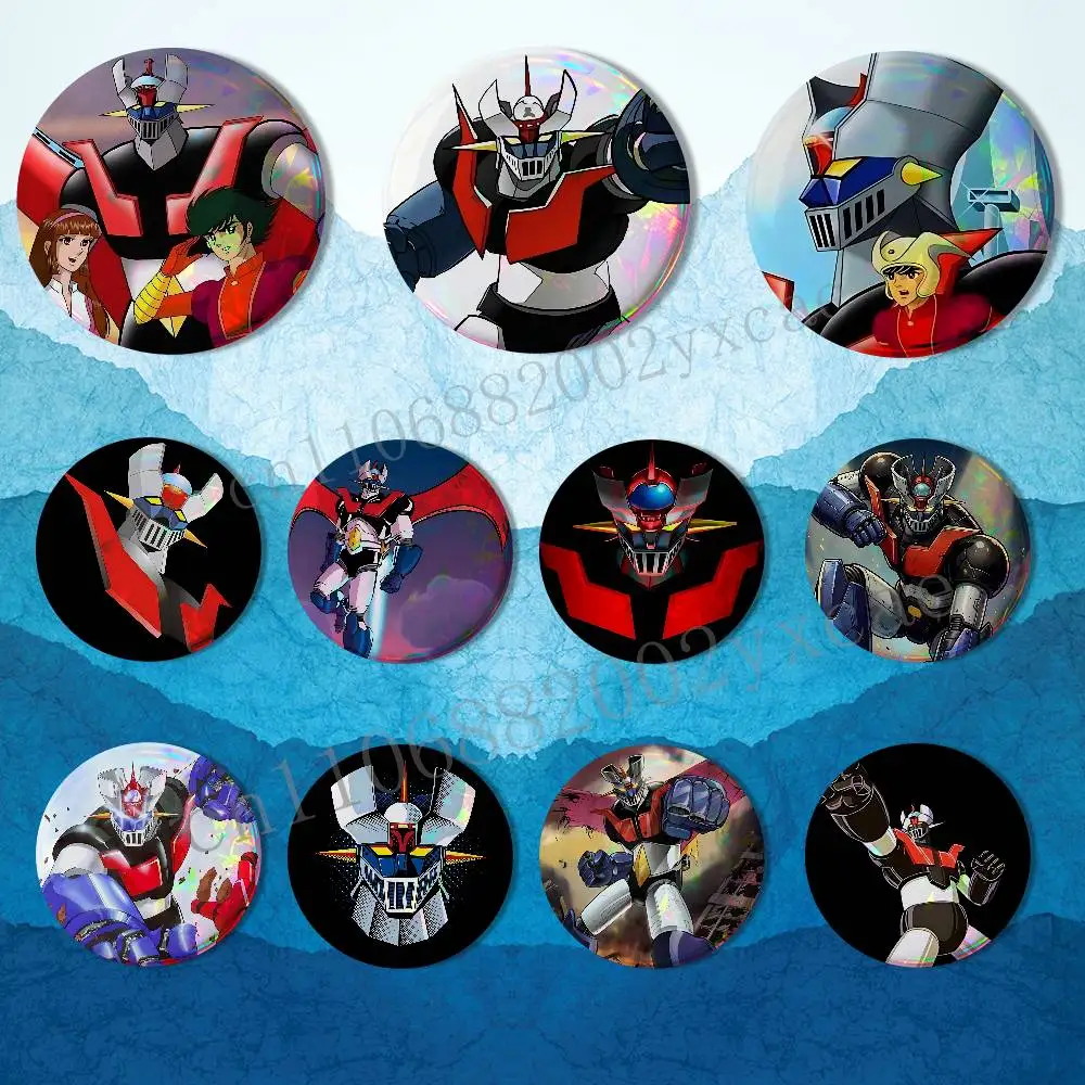Mechanical armorization Z Mazinger Reflective Pin Tinplate Round Brooch Cartoon Cosplay Badges for Bag Hat Toys Gifts
