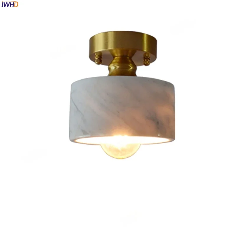 

IWHD White Marble LED Ceiling Lamps Living Room Corridor Home Interior Copper Canopy Nordic Minimalism Ceiling Lights Plafonnier