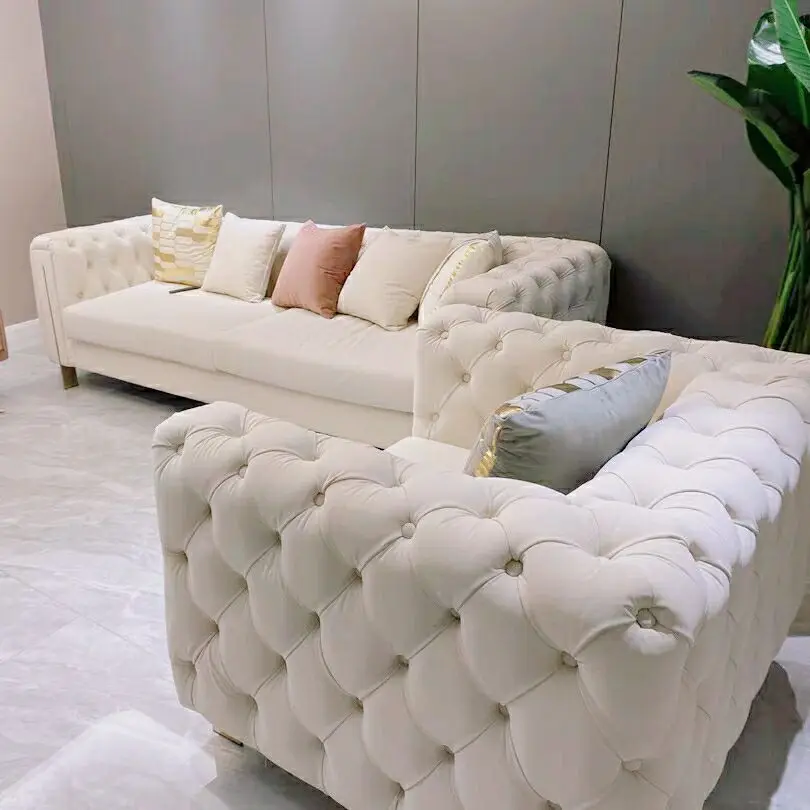 &c Modern Button Cloth  Sofa Light Luxury Mix and Match Frosted Three Proofing Technology Cloth Flannelette Sofa