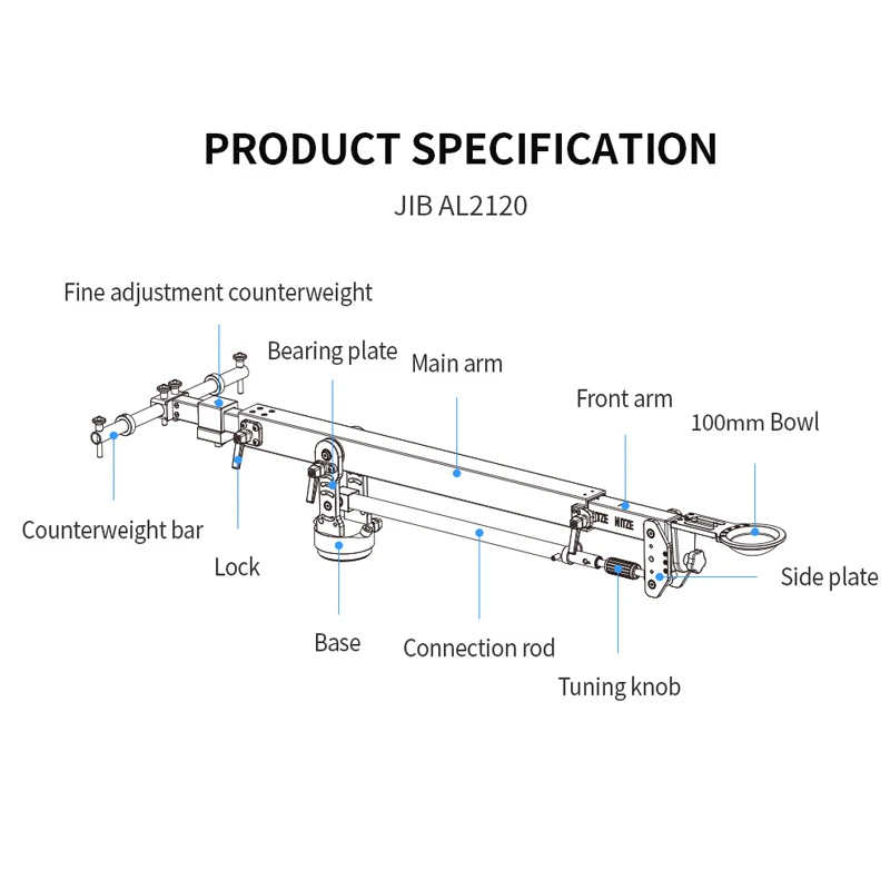 NITZE JIB-AL2120 20KG Load Professional Camera Jib Crane Arm Pan 100mm Bowl Qith Carry Bag For DSLR Video  Micro Single