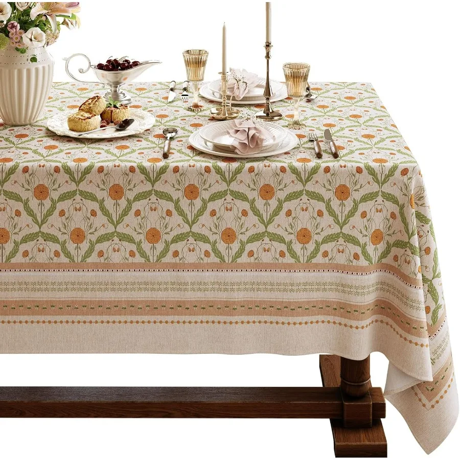 

French Linen Tablecloth Rectangular, Vintage Block Print Table Cloth, Waterproof Table Cover for Picnic Dining Party Wedding, Ma