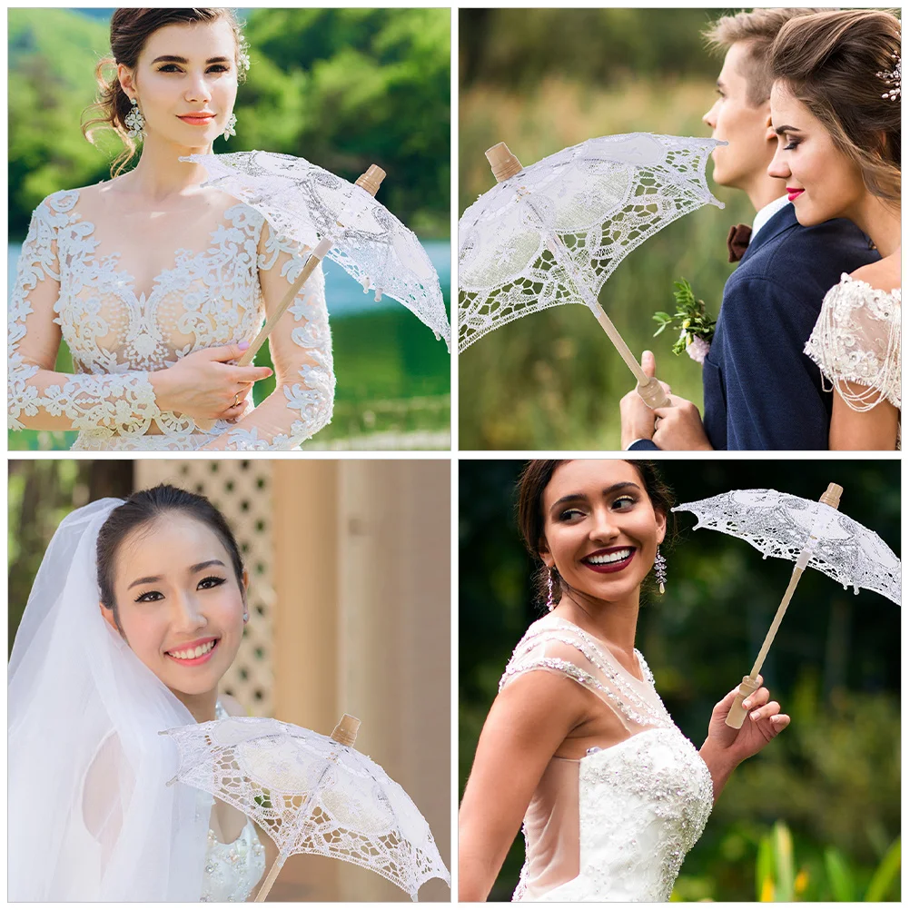 

Bride Lace Umbrella White Elegant Bridal Parasol Vintage Wedding Photo Prop Decorative Umbrella Lace Umbrellas for Tea Party