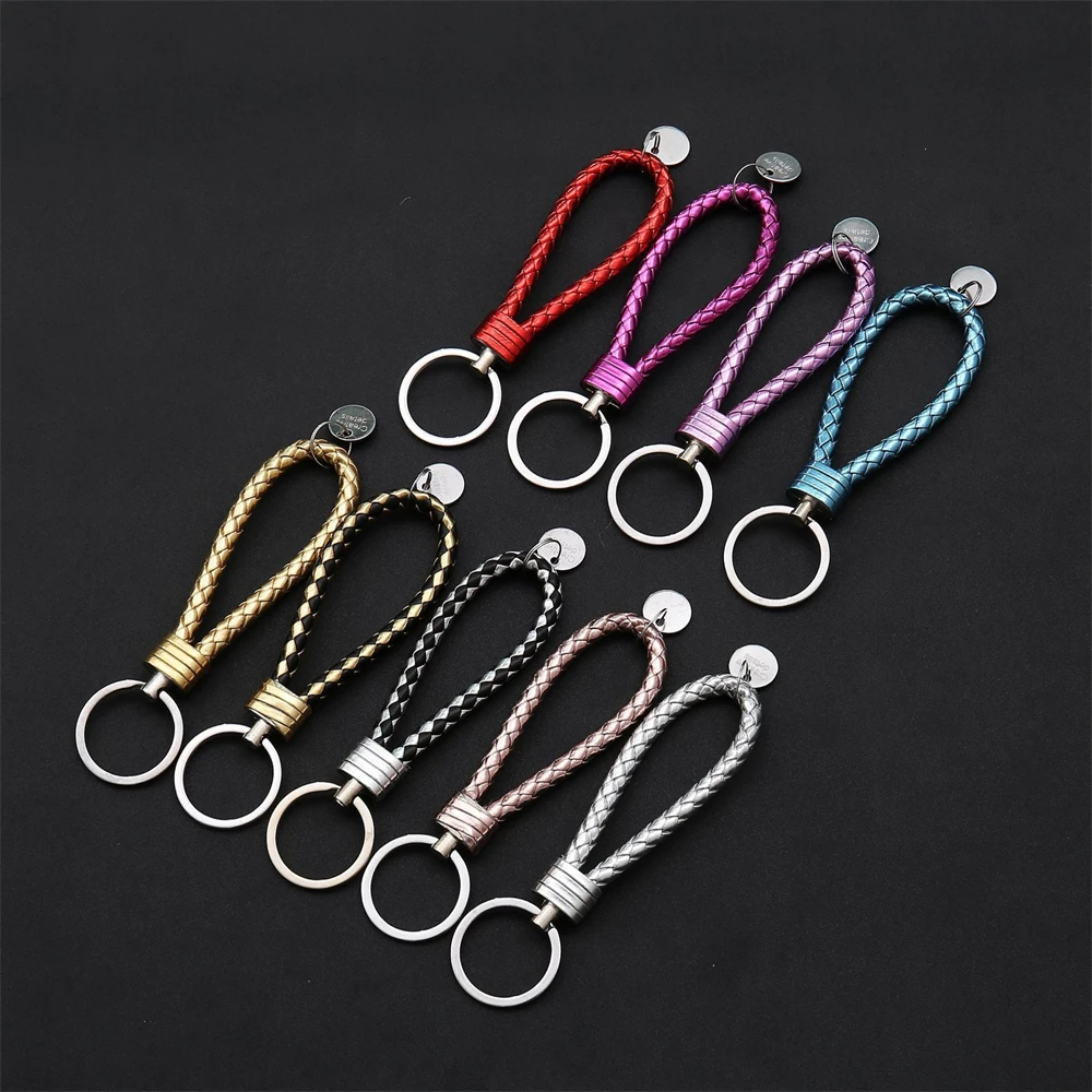 PU Leather Woven Rope Keychain For Men Women Car Key Holder DIY Handbag Ornaments Trinket Keyring Accessories Gift