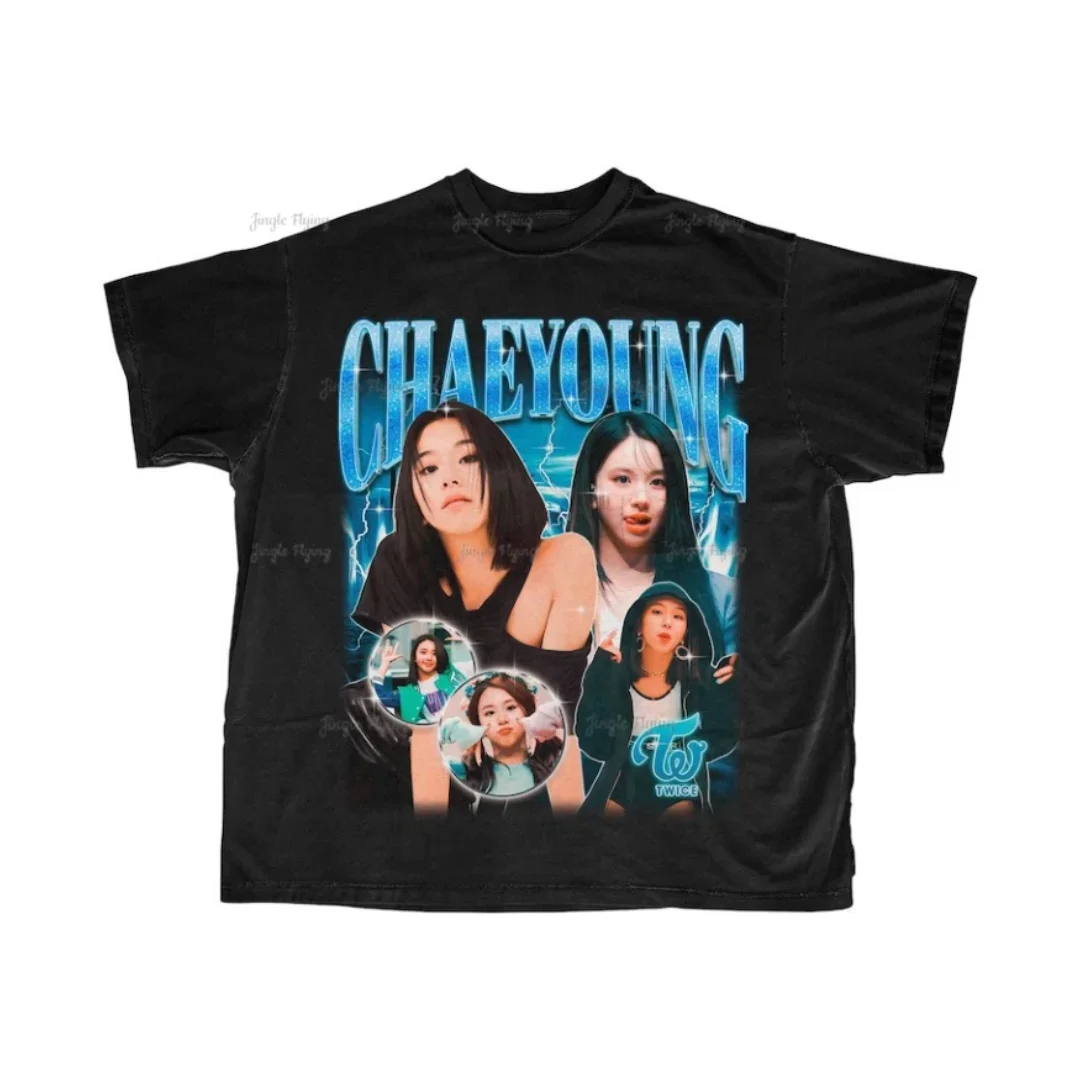 Twice Chaeyoung Retro Bootleg T-Shirt Kpop Merch Clothing Mina Sana Dahyun Jihyo Nayeon