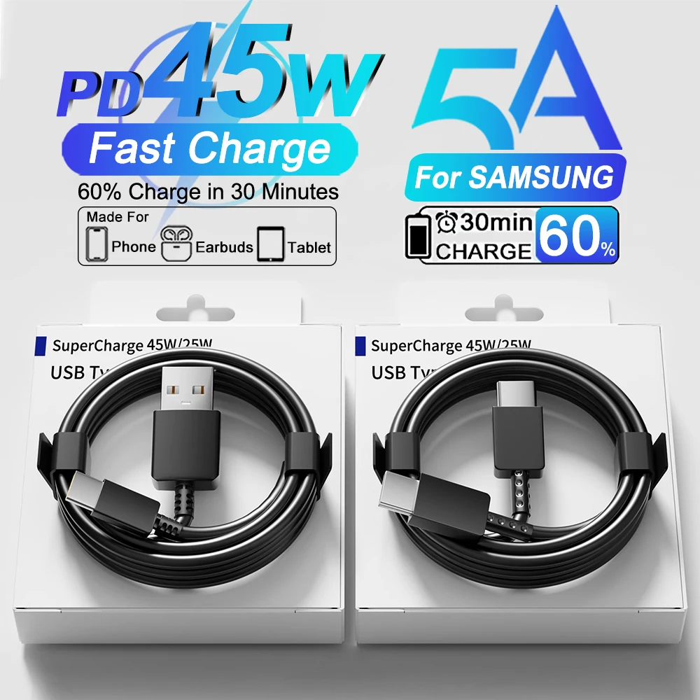 Original PD 45W USB Fast Charging Cable For Samsung Galaxy S24 S23 S22 S21 S25 Ultra fe A15 A16 A35 A55 A56 5G Type C Date Cable