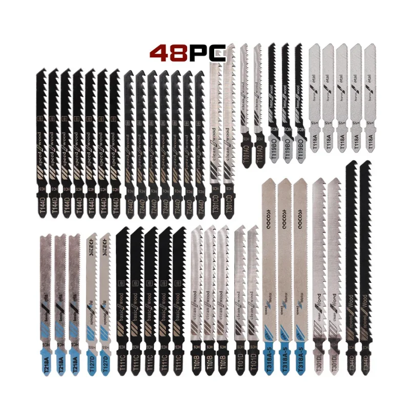 

48 Pieces multitool blades Chainsaw Jig Saw t-Shaft Hcs High Carbon Steel Blades Wood Plastic And Metal Cutting Carpentry Tools