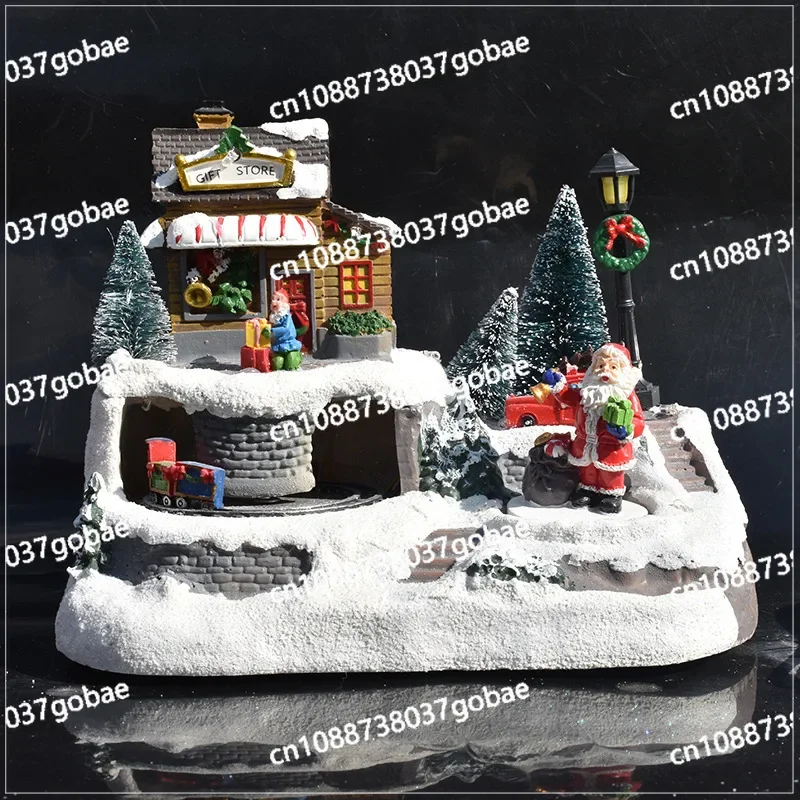 Christmas Decorations Glowing Music Small House Snowman Colorful Rotating Resin European Igloo Train Ornament