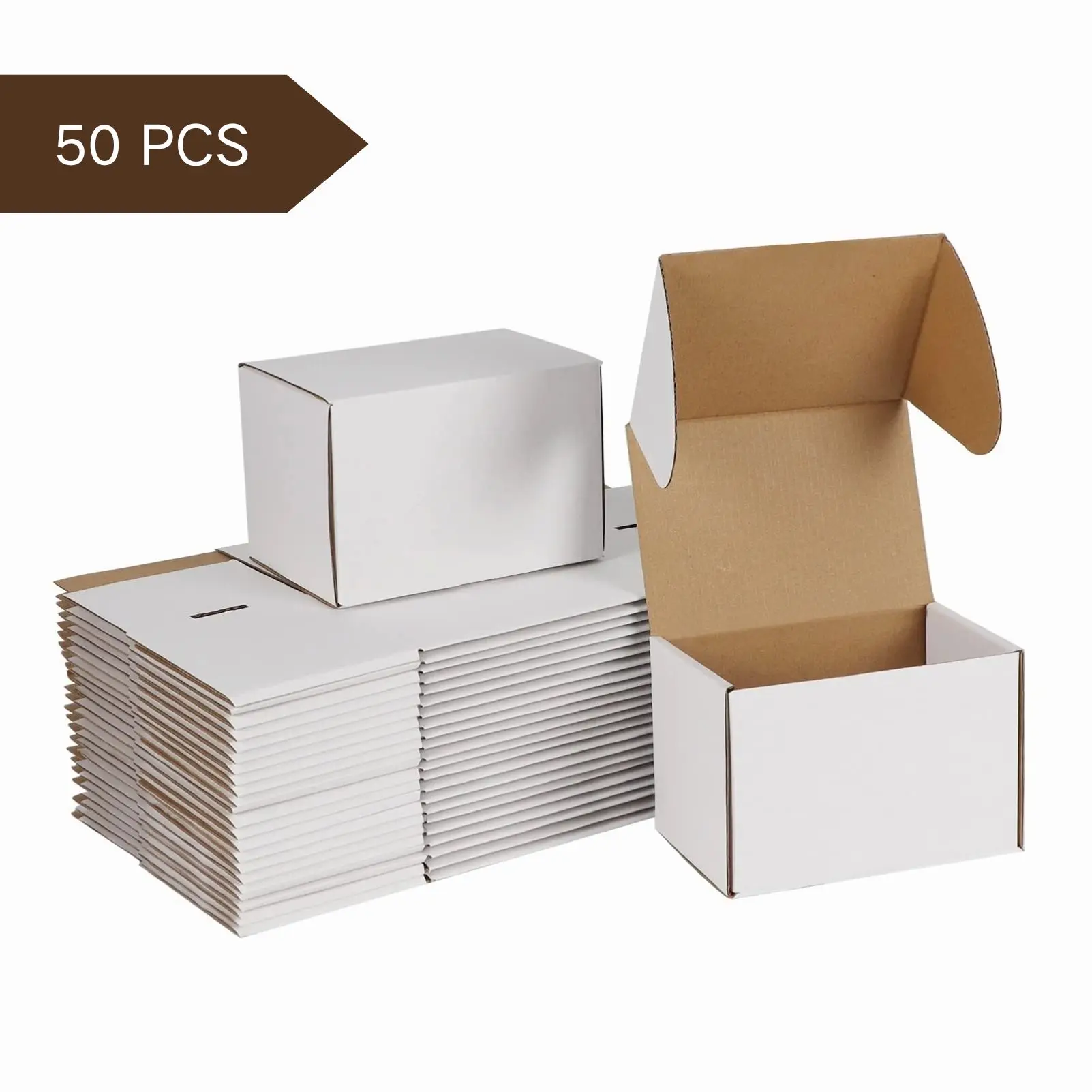 6x4x4 Shipping Boxes Set of 50,White Corrugated Cardboard Box for Mailing Packing Gifts Small Business