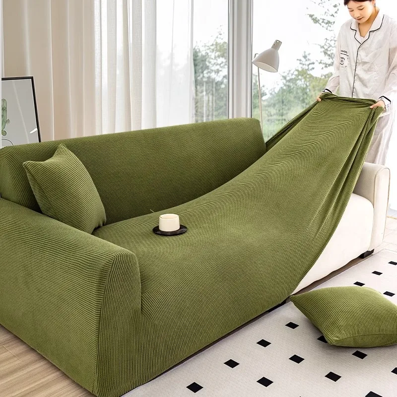 Corduroy Stretch Sofa Cover, Elastic Full Wrap Sofa Protector, Pet Anti-Scratch & Dust Proof, Removable Washable 1/2/3/4 Seater