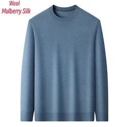 Men Mulberry Silk Knit Tees 2025 Spring Casual O-Neck Wool Thin Sweater Long Sleeve Basic Clothing Male Pullover Jumpers
